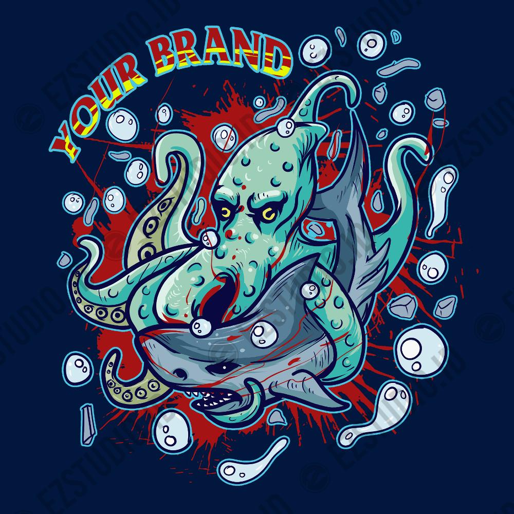 Octopus And Shark Battle T shirt design ready to use - Image 4