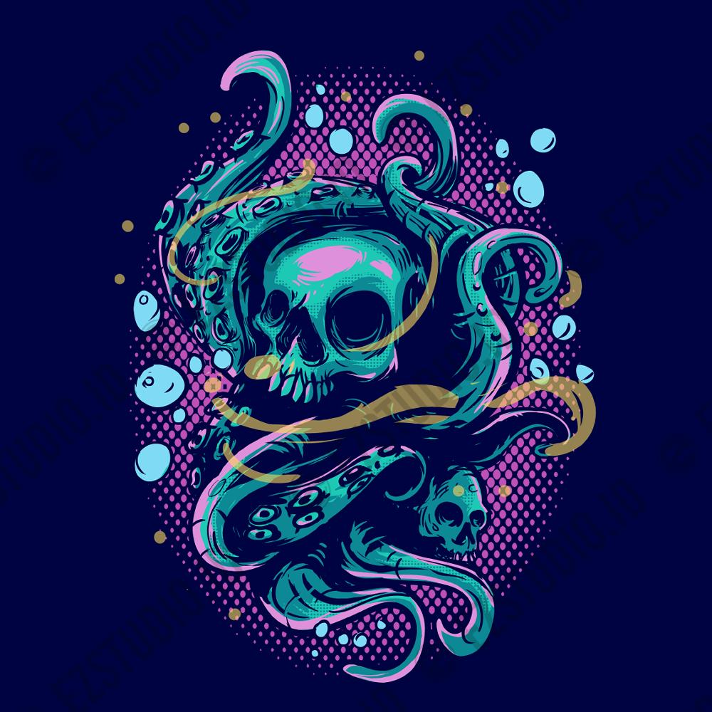 Skull Octopus Underwater T shirt design Illustration Ready to use - Image 2