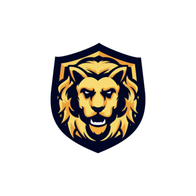 Lion with shield mascot logo template