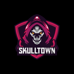 Skull with hoodie head mascot logo espots sports logo template