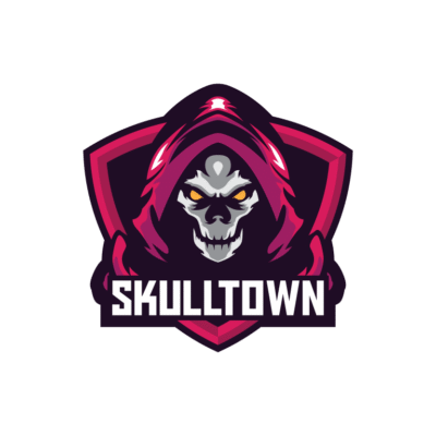 Skull with hoodie head mascot logo espots sports logo template