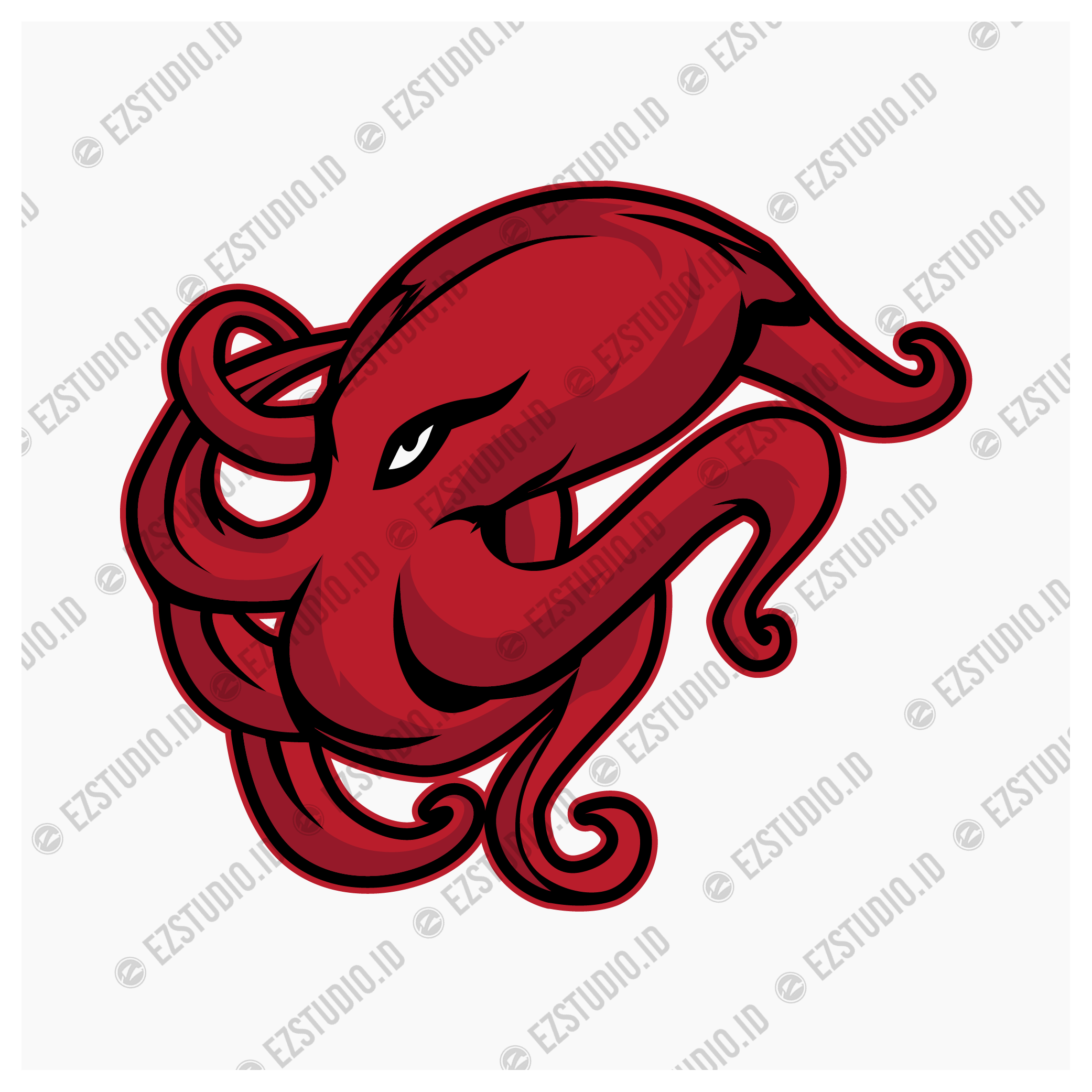 Red Octopus Mascot Logo vector Illustration