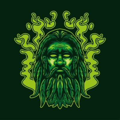 Guy with cannabis weed beard green smoke