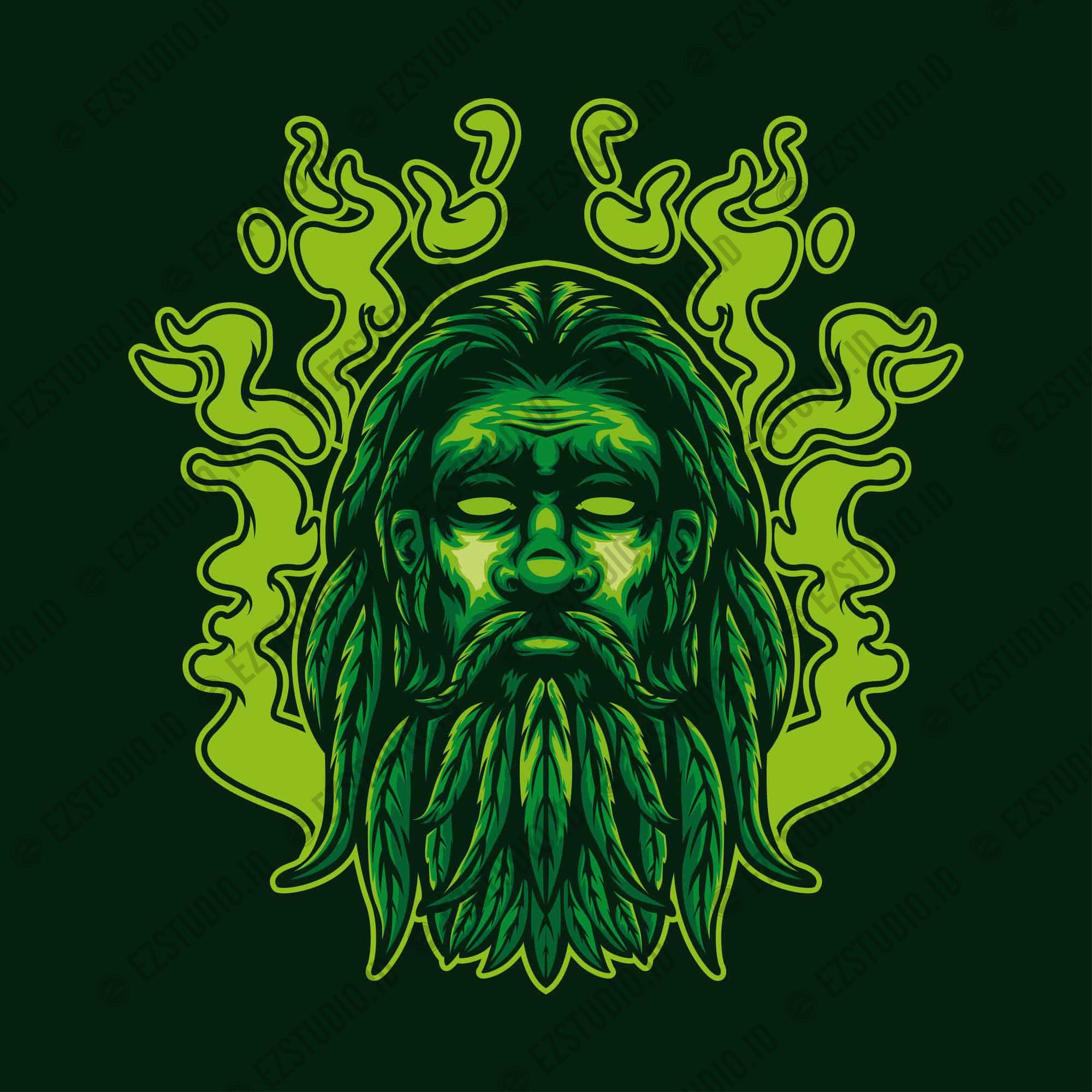 Guy with cannabis weed beard green smoke