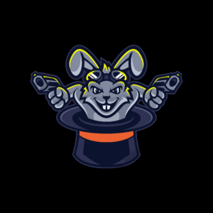 Surprise Bunny rabbit with gun mascot logo vector