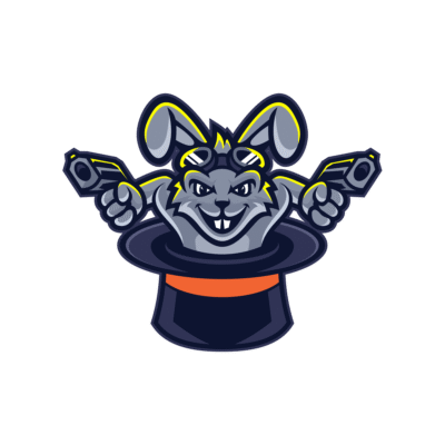 Surprise Bunny rabbit with gun mascot logo vector