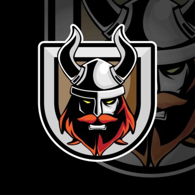Viking Head with Shield mascot logo