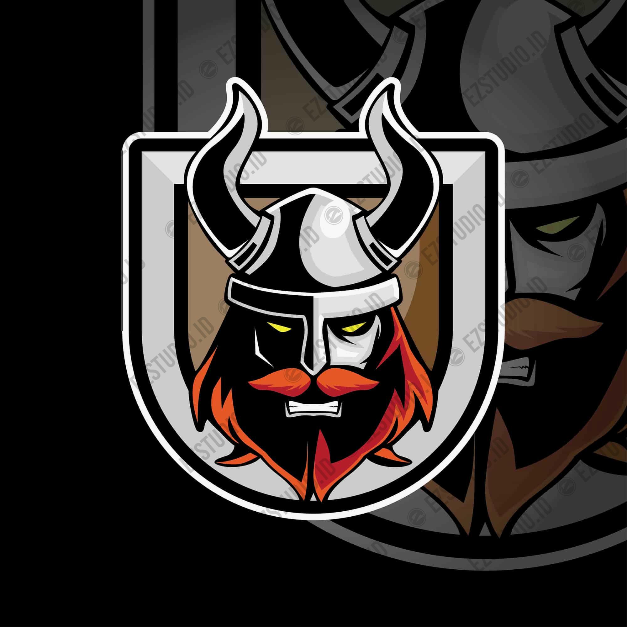 Viking Head with Shield mascot logo