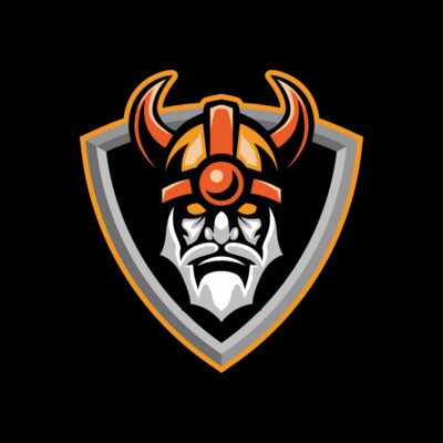 Viking Head with Shield mascot logo