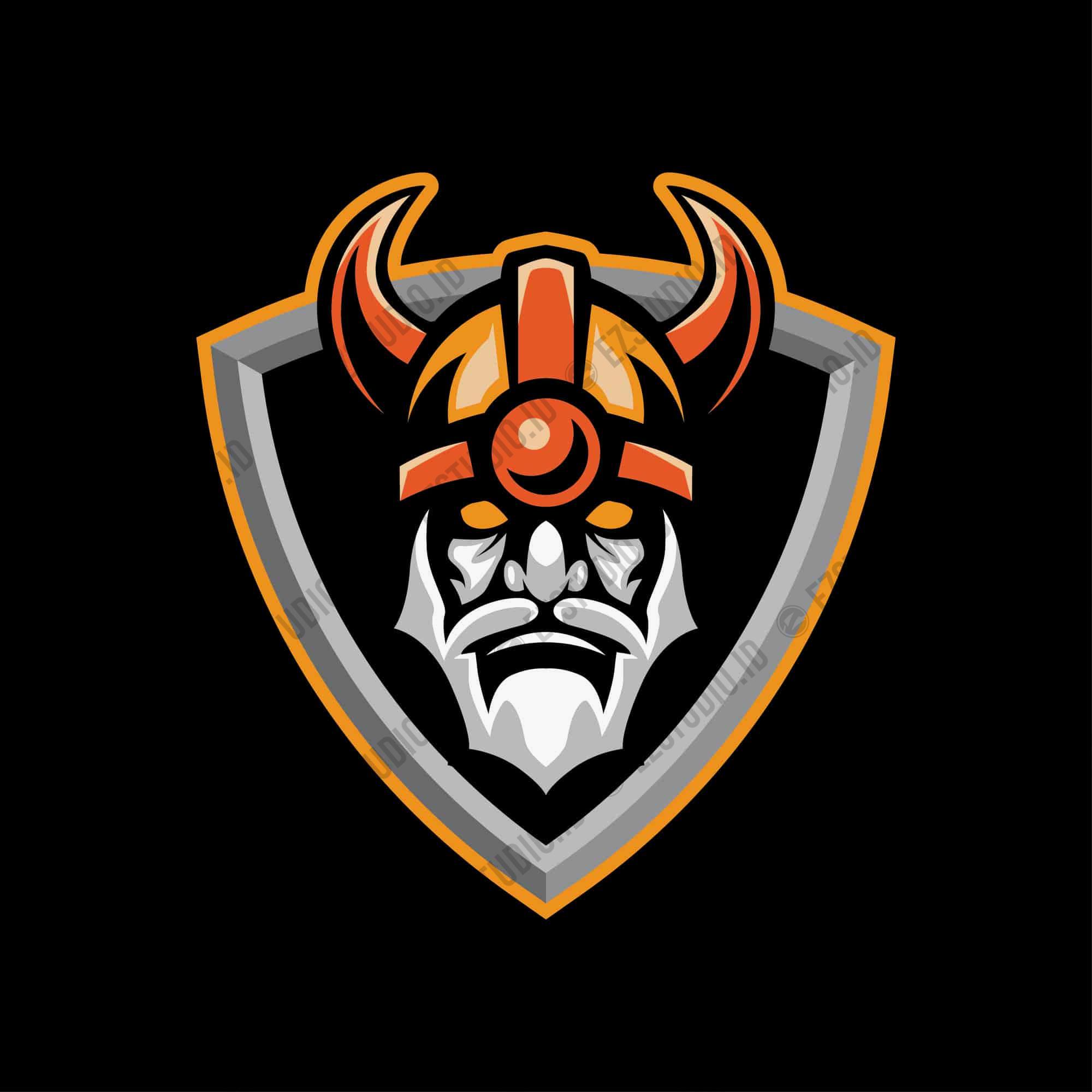 Viking Head with Shield mascot logo