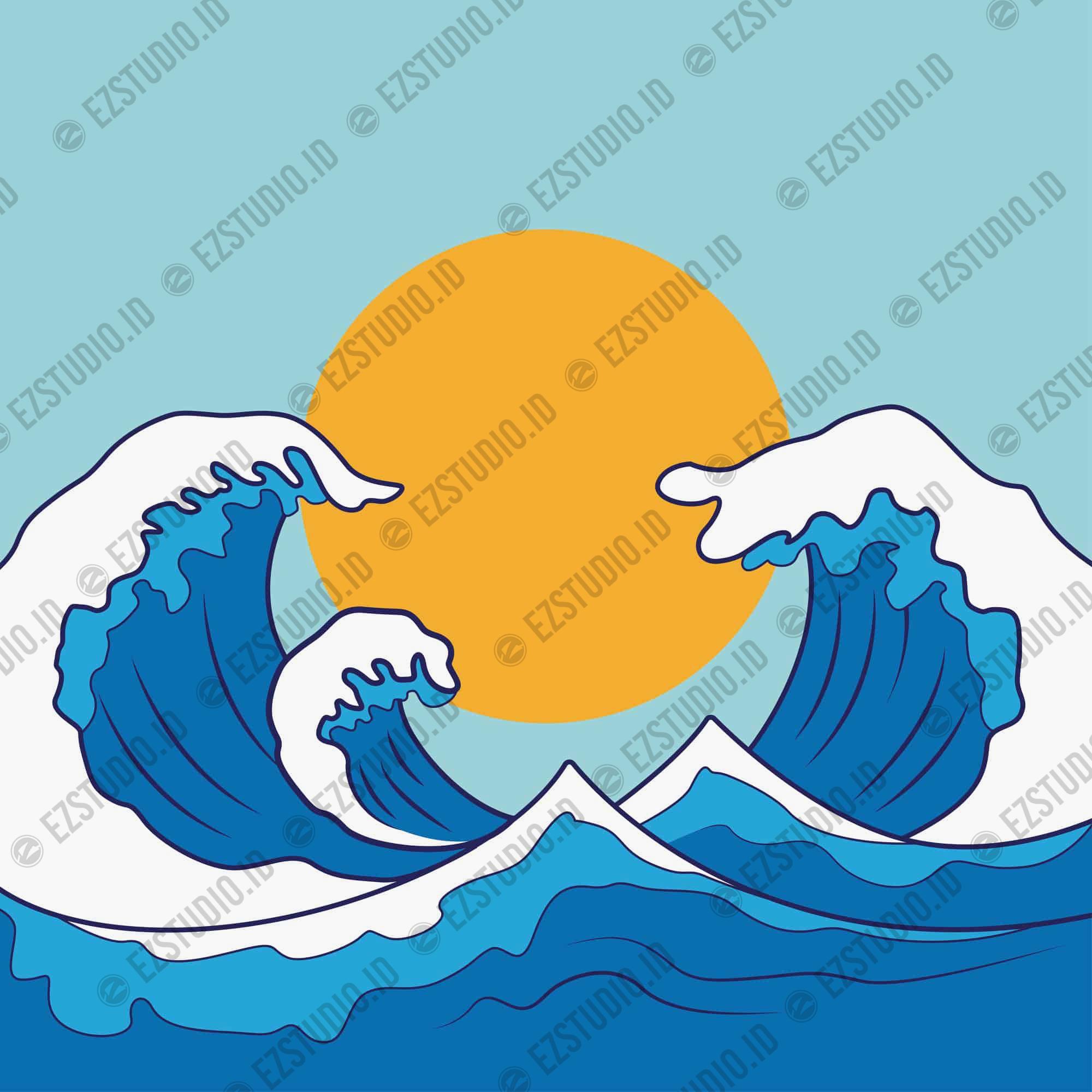 Sea Wave with sun behind the wave background template vector