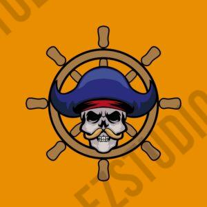 Vintage Wheel Ship with skull and pirate hat vector