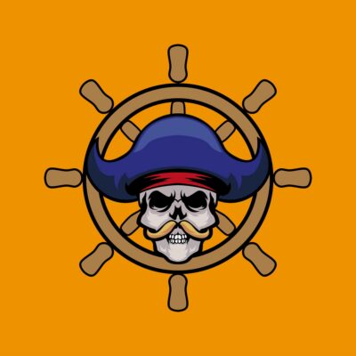 Vintage Wheel Ship with skull and pirate hat vector