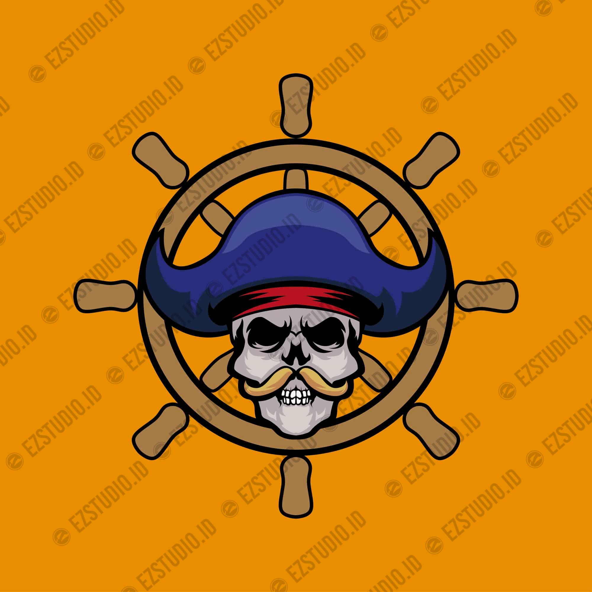 Vintage Wheel Ship with skull and pirate hat vector