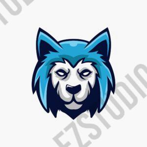 Wolf Head Blue Mascot Logo Vector