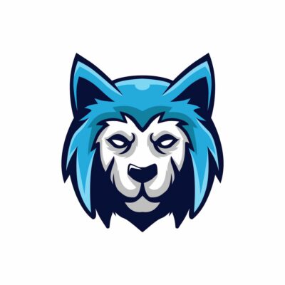 Wolf Head Blue Mascot Logo Vector