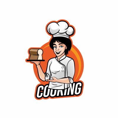 Woman Chef Bring a cake mascot logo Vector