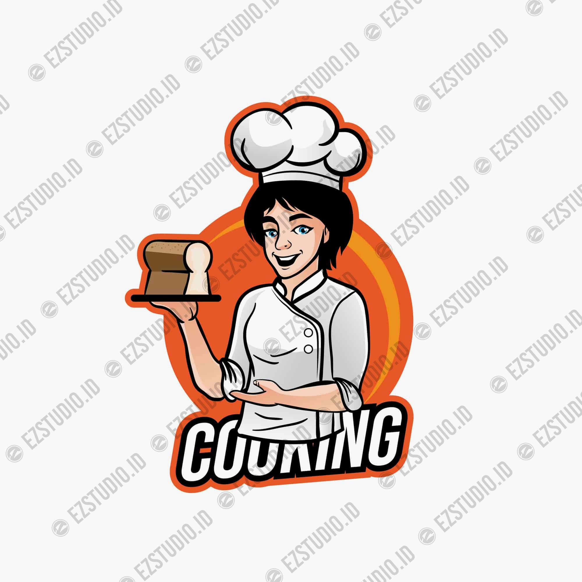 Woman Chef Bring a cake mascot logo Vector