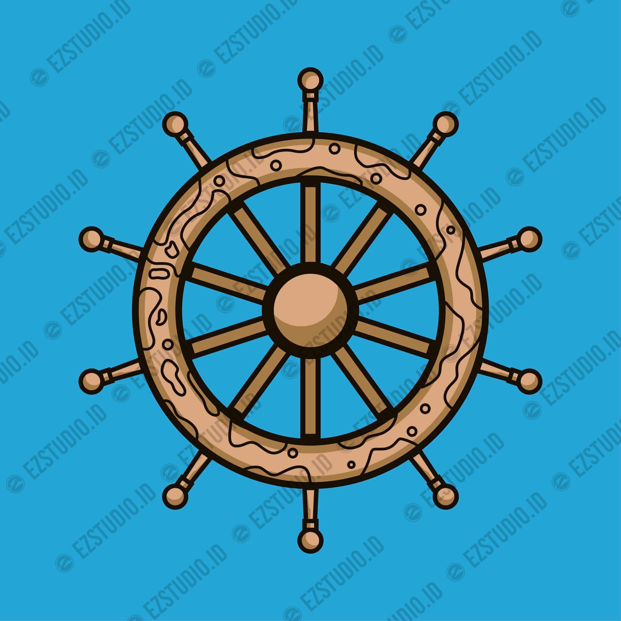 Drawn vintage ship wheel illustration