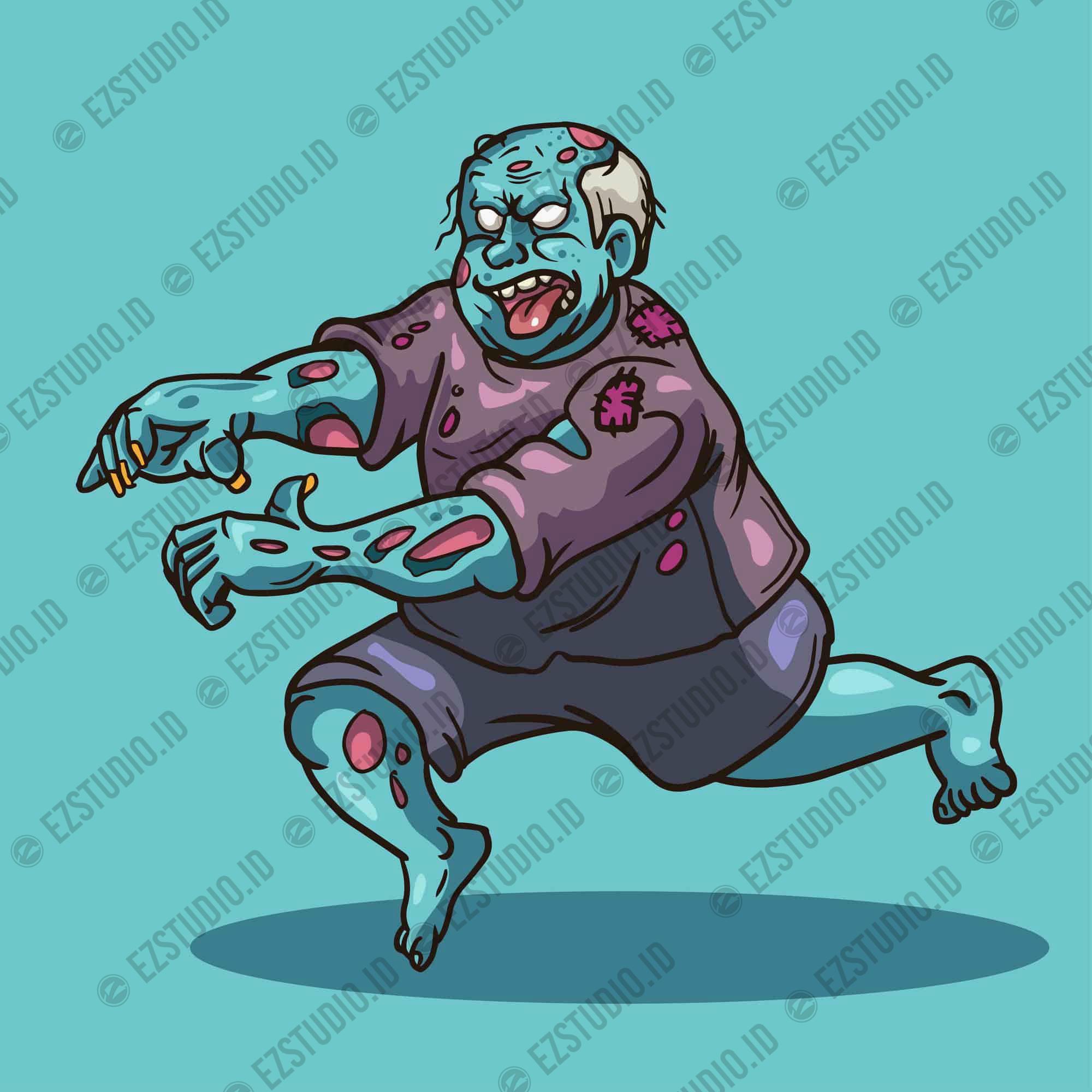 Fat Zombie Running Vector Illustration