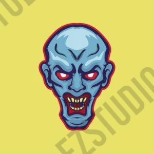 Zombie Head Blue Sticker mascot