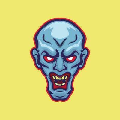 Zombie Head Blue Sticker mascot