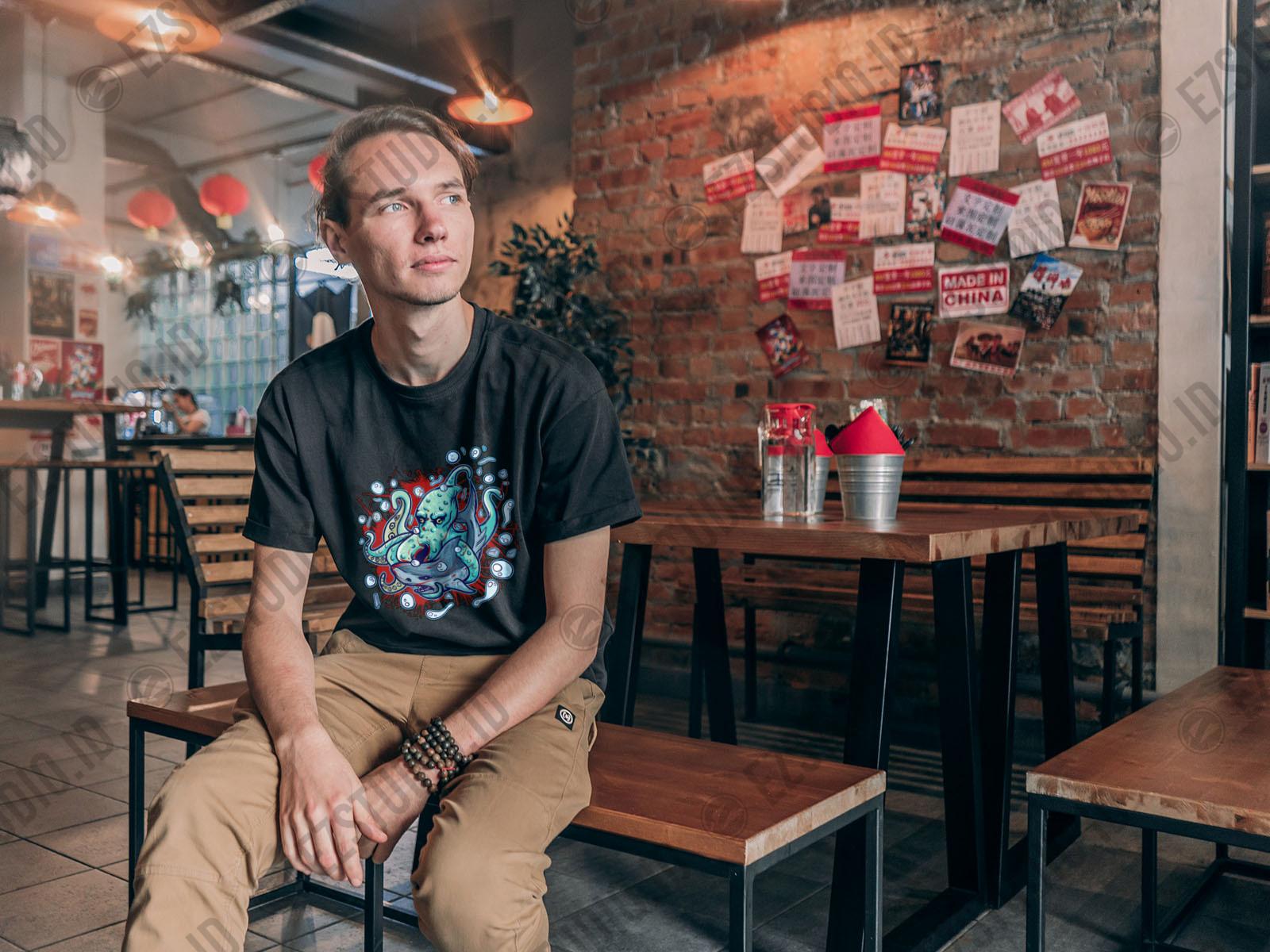 Octopus And Shark Battle T shirt design ready to use - Image 2