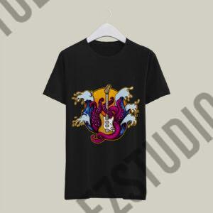 Guitar wave octopus t shirt design illustration ready to use