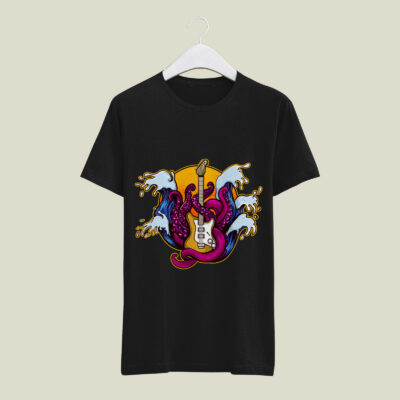 Guitar wave octopus t shirt design illustration ready to use