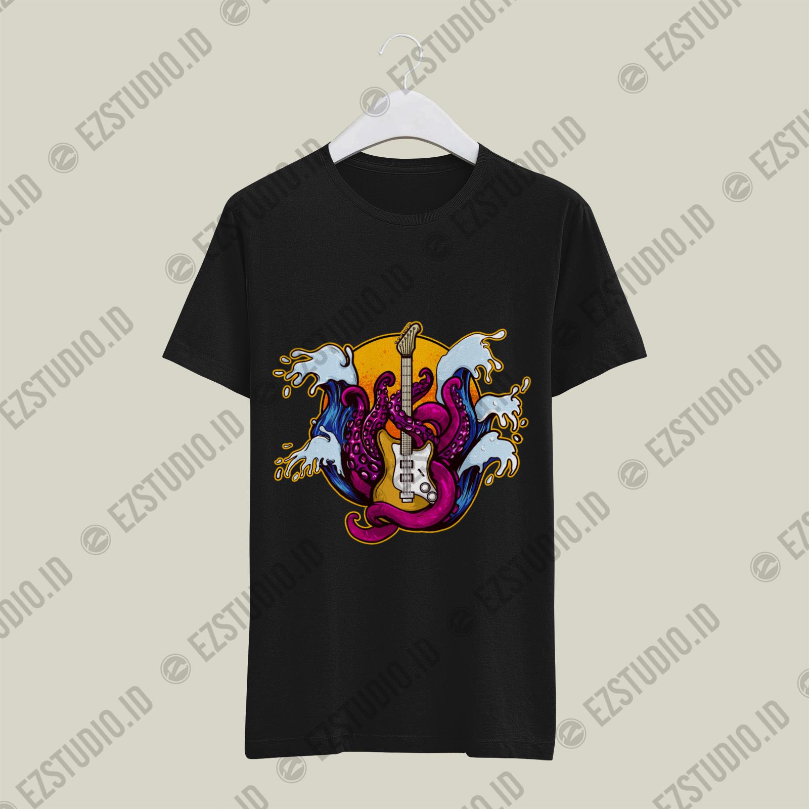Guitar wave octopus t shirt design illustration ready to use