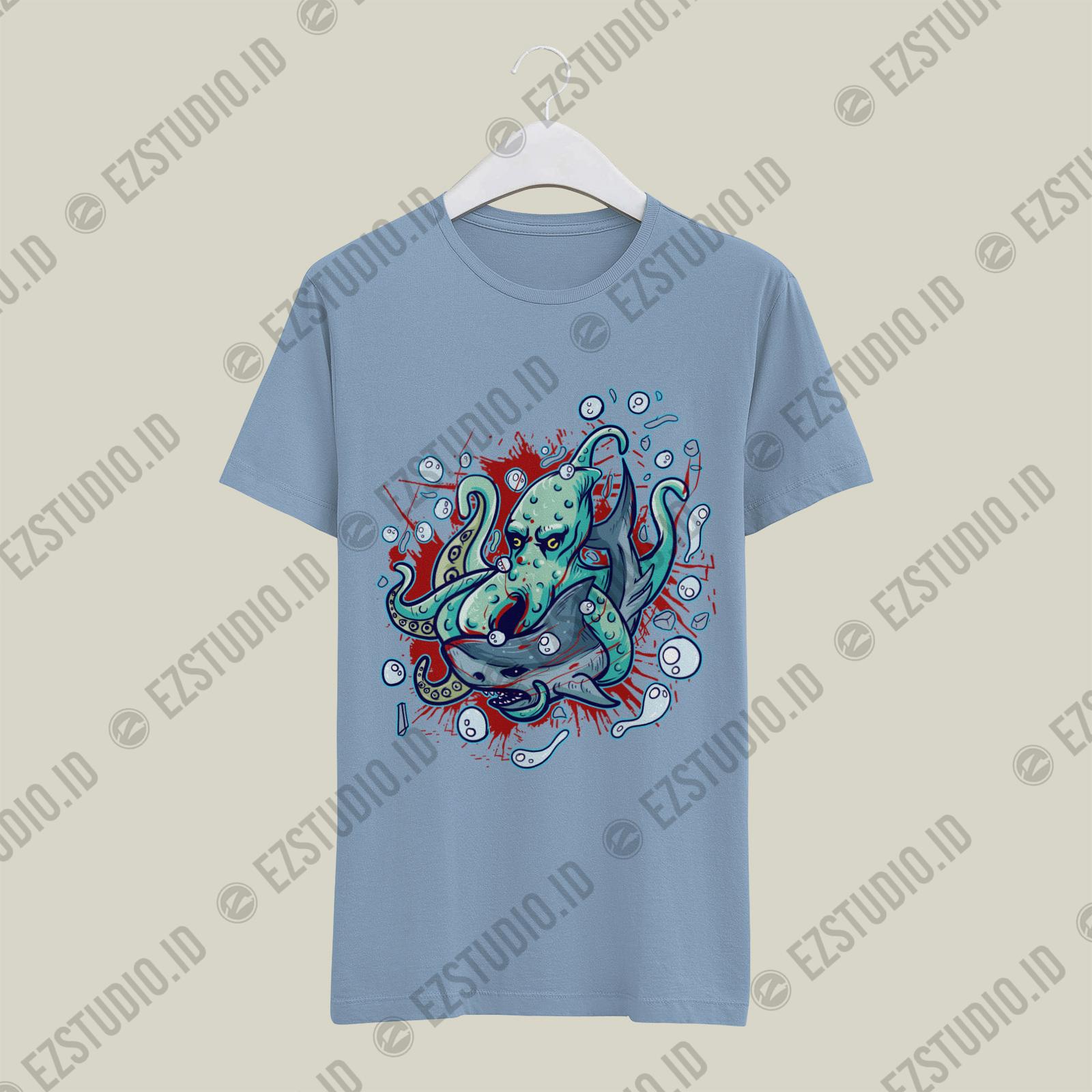 Octopus And Shark Battle T shirt design ready to use - Image 3