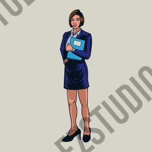 Female Office Worker Holding Folder Vector Illustration
