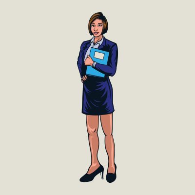 Female Office Worker Holding Folder Vector Illustration