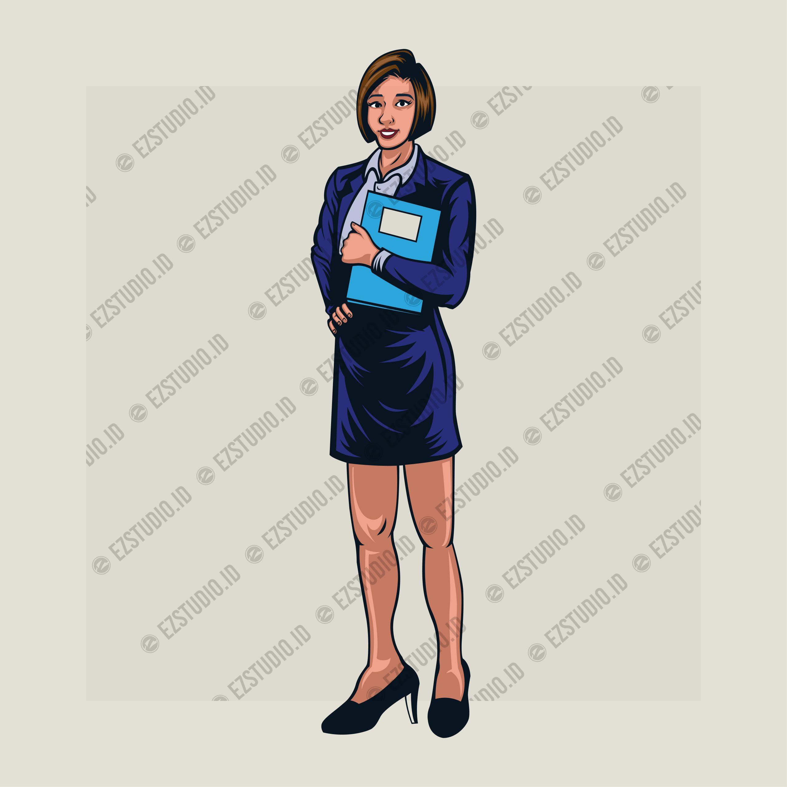Female Office Worker Holding Folder Vector Illustration